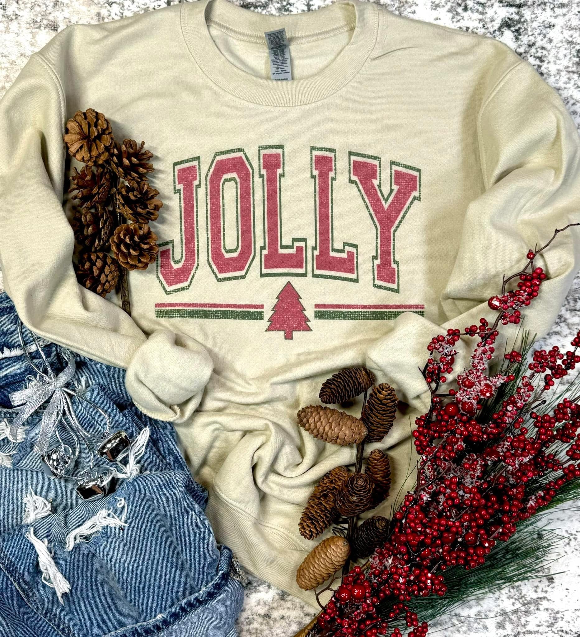 Distressed Jolly Graphic Tee and Sweatshirt
